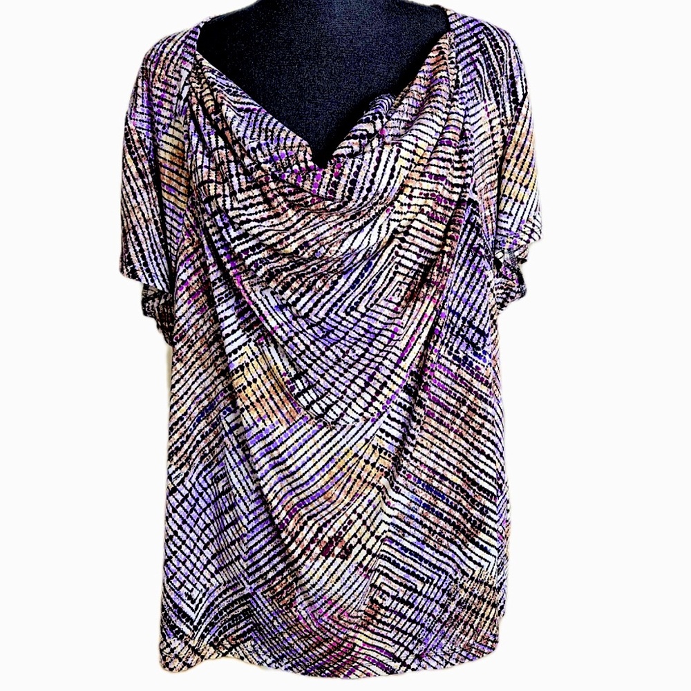 Jones Studio Stripes colorful short-sleeves top for women 3X